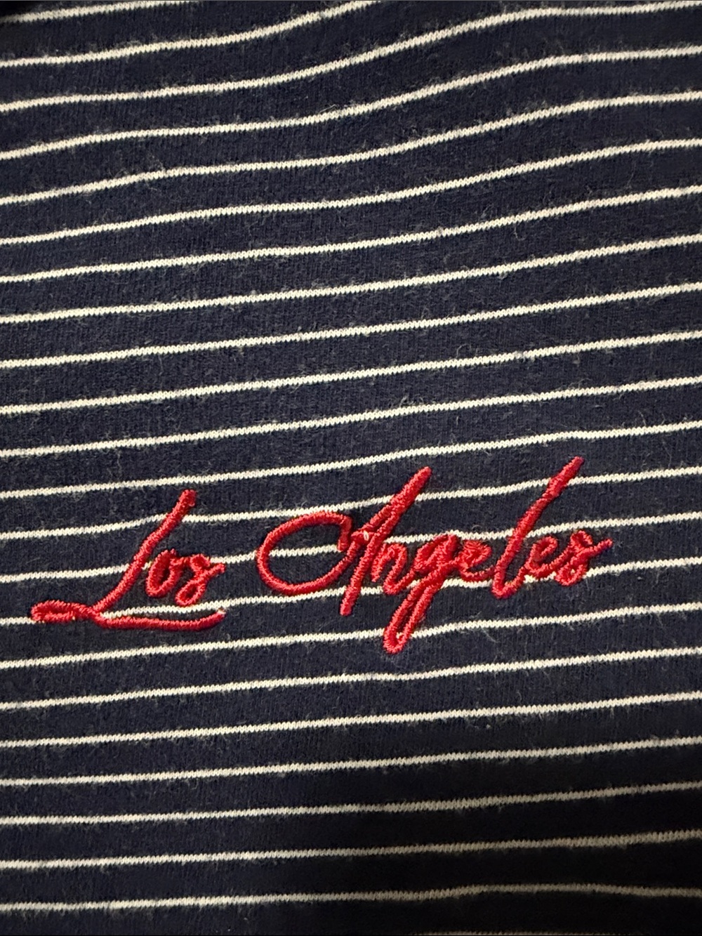 Dirtee Laundry Navy Striped "Los Angeles" Embroidered Crop Top - size XS - Picture 3 of 8